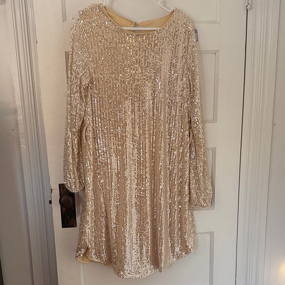 Gold Sequin Long Sleeve Dress